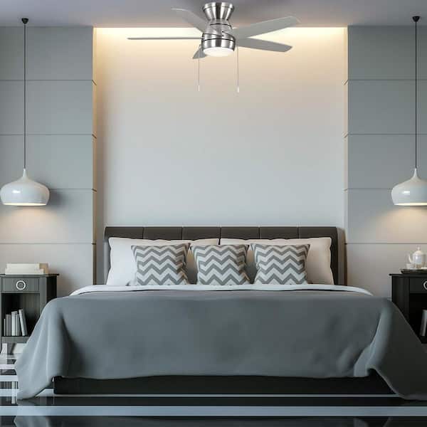 Riplee 44 in. Indoor Brushed Nickel Hugger Ceiling Fan with Integrated White Color Changing LED Light Kit