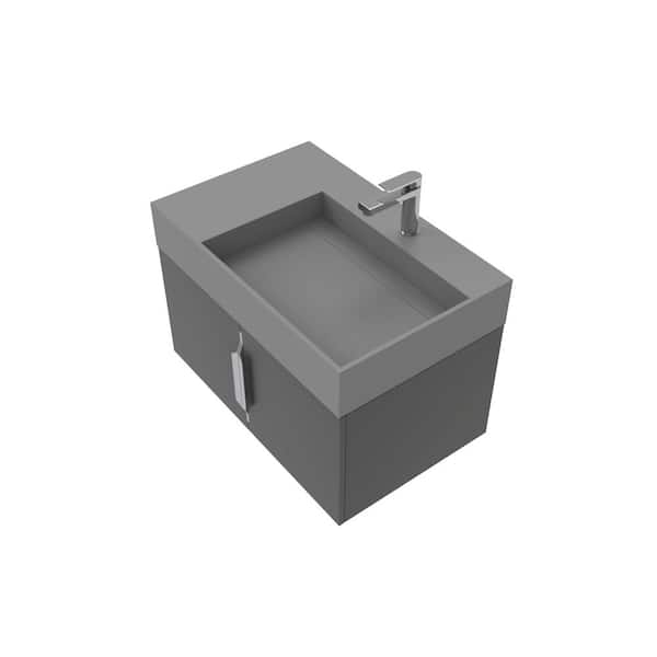 castellousa 30 in. W x 18.9 in. D x 19.75 in. H Single Right Sink Bath Vanity in Black in Brush Nickel Trim w Solid Surface Gray Top