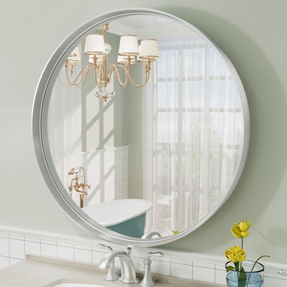 32 in. W x 32 in. H Round Aluminum Alloy Framed French Cleat Mounted Wall Decor Bathroom Vanity Mirror in Brushed Silver price history on PriceWatchPro