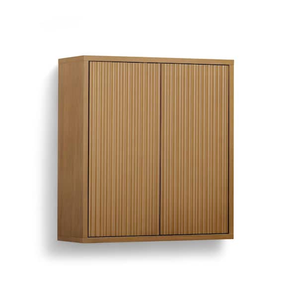 Tremolo 22 in. W x 8 in. D x 24 in. H Bathroom Storage Wall Cabinet in Natural with Fluted Push-Open Doors
