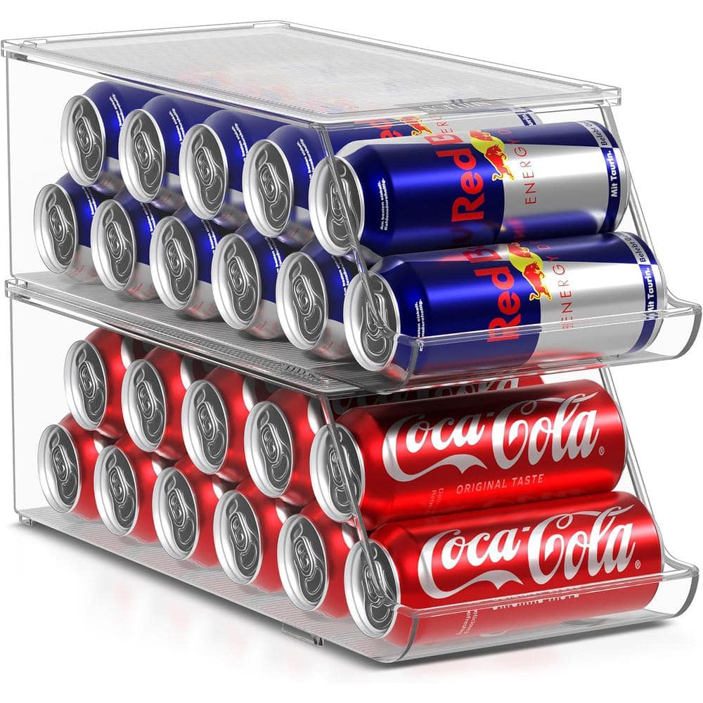 2 Pack Clear Stackable Skinny Soda Can Organizer and Dispenser with Lids, H