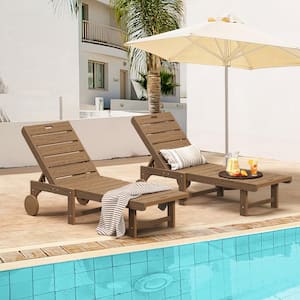 Heli Recycled Brown HDPS Patio Lounge Chair Plastic Stackable Outdoor Chaise Lounge Chair with Wheel Set of 2