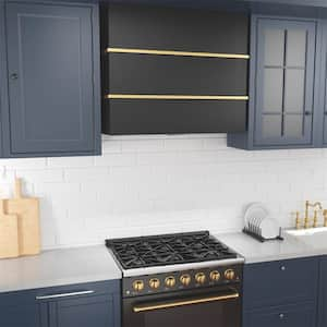 36 in Stainless Steel Range Hood with Powerful Vent Motor, 600 CFM, 3-Speed, Wall Mount, in Black with Gold