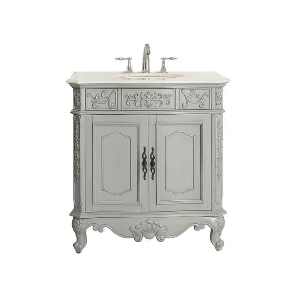 Home Decorators Collection Winslow 33 in. W x 22 in. D Vanity in Antique Gray with Marble Vanity Top in White with White Sink