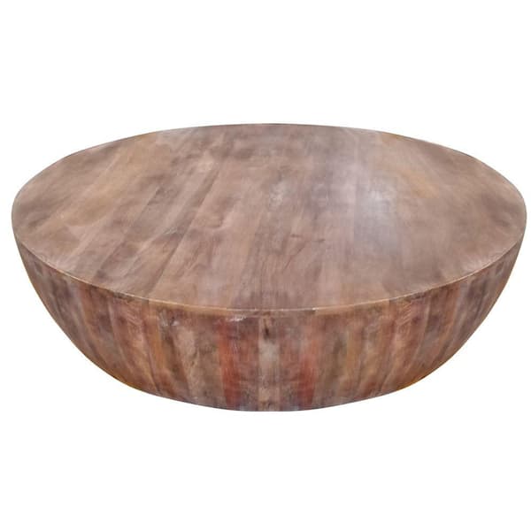 THE URBAN PORT Arthur 48 in. Brown Round Mango Wood Handcarved Coffee Table