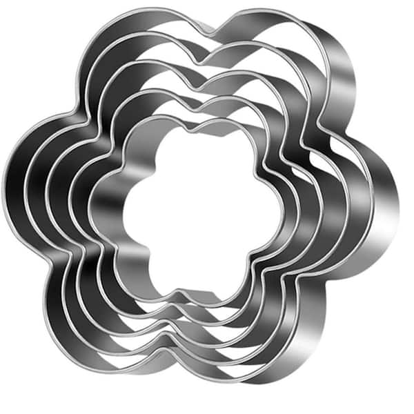 5-Piece Silver Flower Cookie Cutter Set with Snowflake Shape Stainless Steel for Baking Bread Cake Pancake