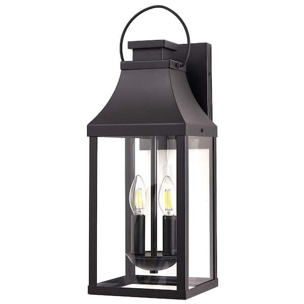 20.2 in. 2-Light Black Outdoor Wall Sconce without Bulb for Porch, Garage or Entry Lighting (1-Pack)