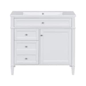 36 in. W x 18 in. D x 33 in. H Single Sink Bath Vanity in White with White Resin Top, Tip-out Drawer, Adjustable Shelf