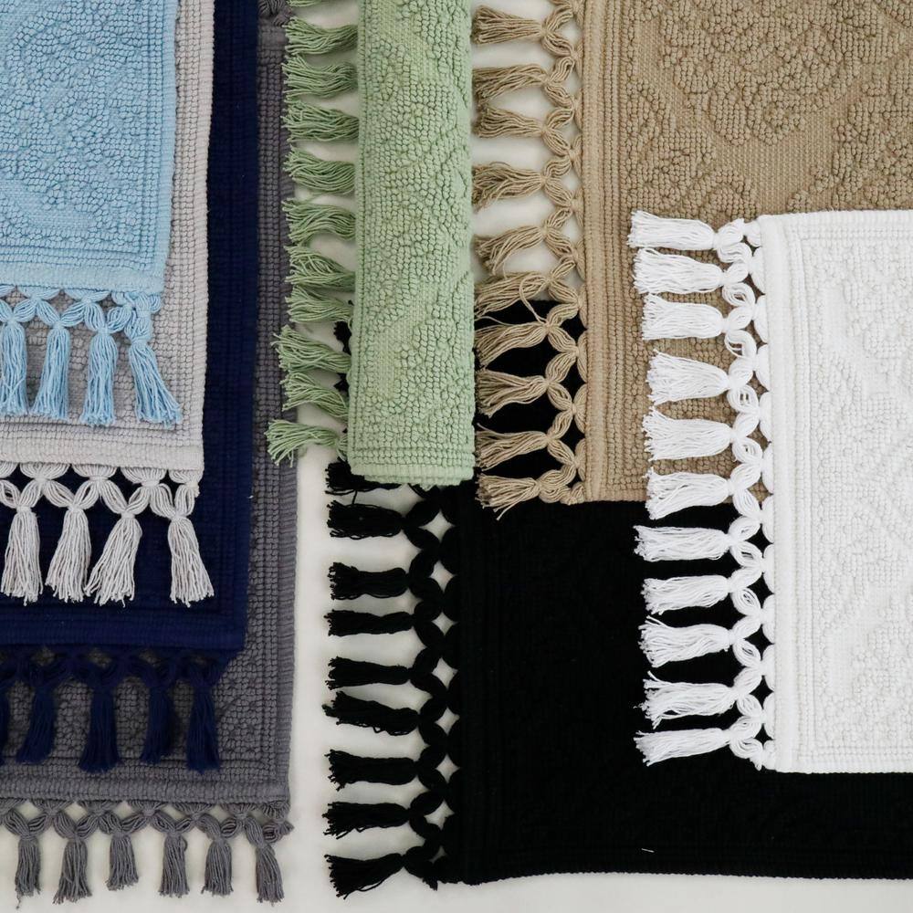 Jean Pierre Light Blue Cotton Fringe Bath Rug 21" x 41"