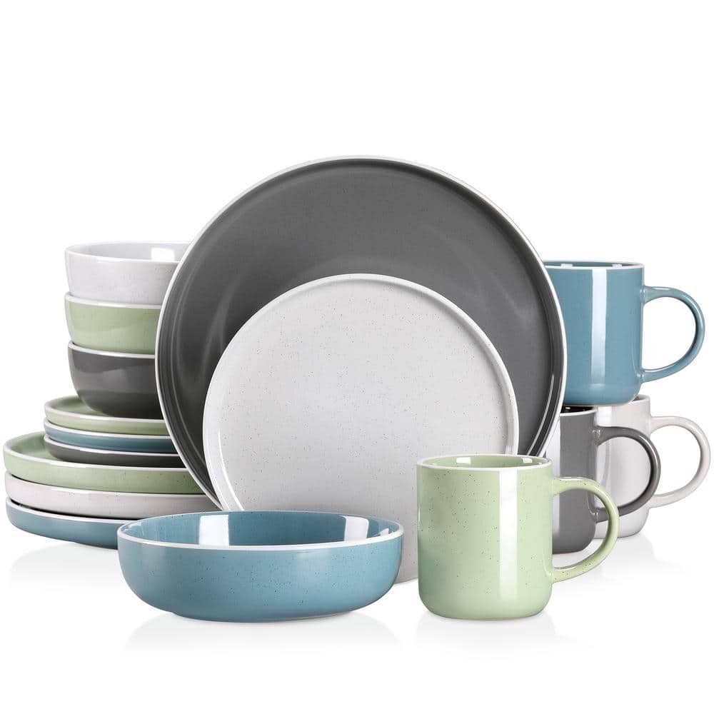 Vancasso, Series SESAM, 48-Piece Stoneware Dinnerware Sets, Multicolour  Dinner Set, Service for 12（Light Grey, Dark Grey, Blue, Green） 