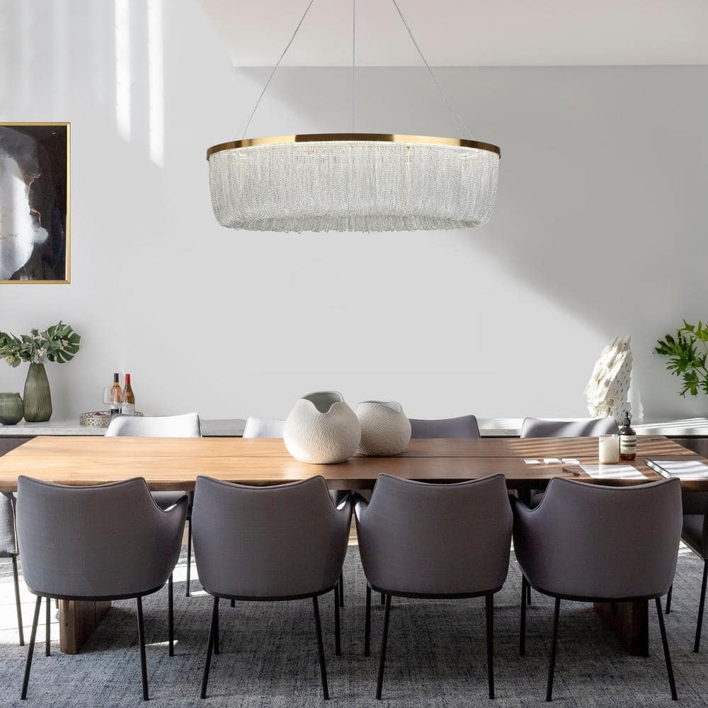Brass Oval LED Chandelier with Metal Tassel Accents