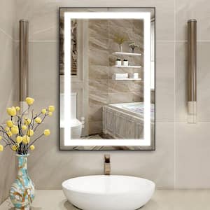 36 in. W x 24 in. H Rectangular Aluminum Framed Anti-Fog Dimmable LED Wall Mounted Bathroom Vanity Mirror in Matte Black
