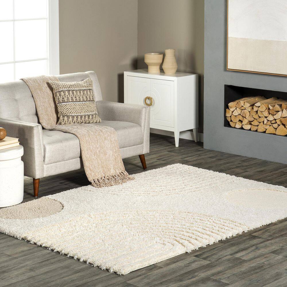 Gloria Beige Abstract Shag 4x6 Synthetic Area Rug