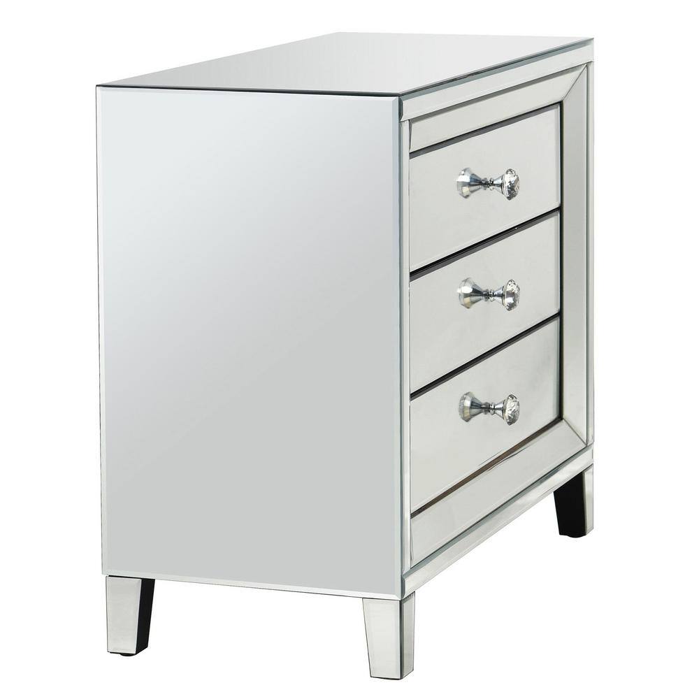 Glam Mirrored 3-Drawer Chest with Crystal Knobs