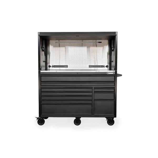 Husky Modular Tool Storage 62 in. W X 24 in. D Heavy Duty Matte Black Mobile Workbench Cabinet with Stainless Steel Top