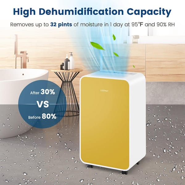 32 pt. 2500 sq. ft. Dehumidifier for Home Basement 3 Modes Portable in. Whites + Yellow