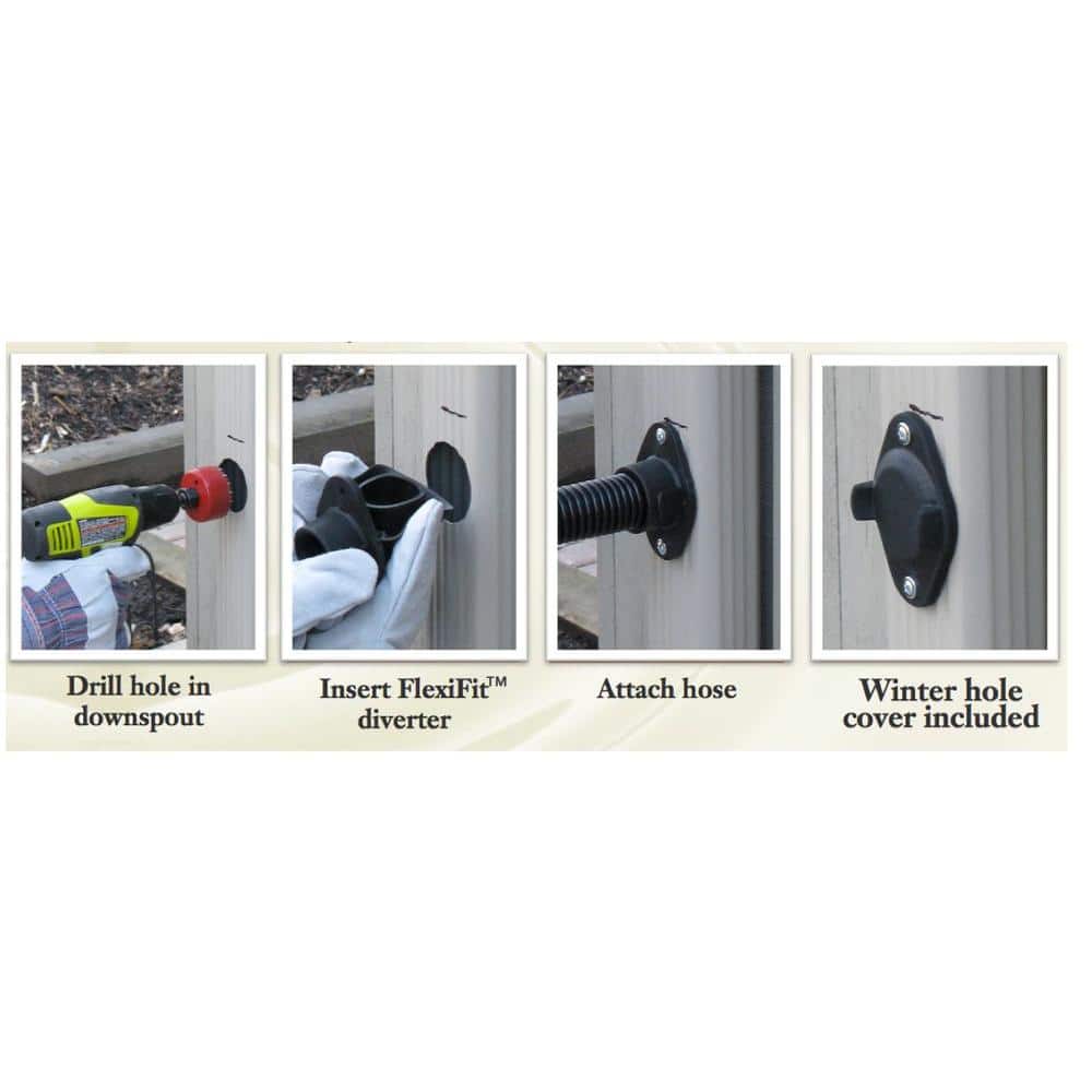 Black Plastic Round Rain Barrel Diverter Kit
