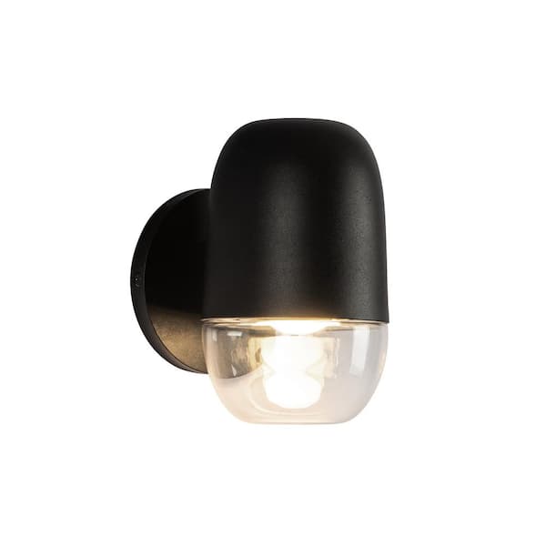 KUZCO Yara 4-in 1-Light 9-Watt Black/Clear Glass Integrated LED Exterior Wall Sconce