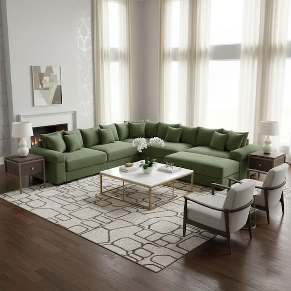 YSYJST 154.6 in. Straight Arm 6-Piece Corduroy Modular Sectional Sofa with Ottoman and Ergonomic Design in Olive Green