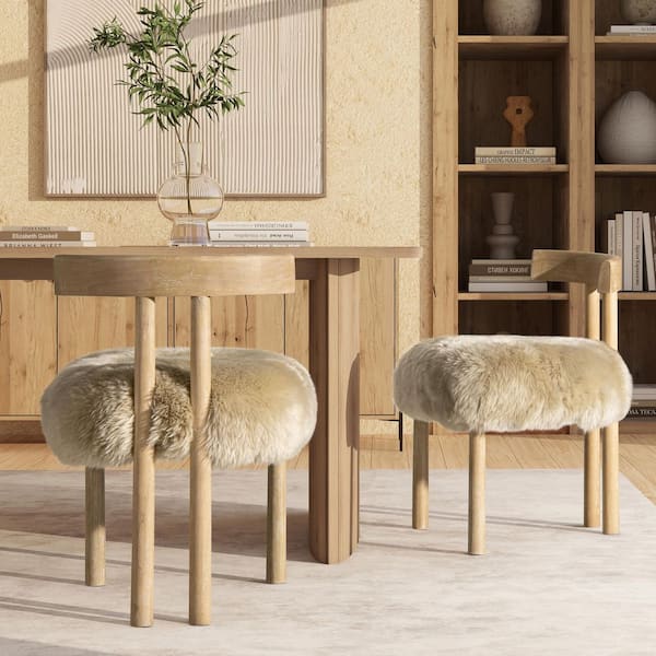 Jennifer Taylor Arden 19.5 in. Genuine Sheepskin Fur Split Back Dining Chair in Natural Blonde Genuine Fur