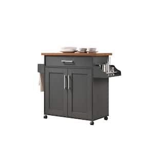 HODEDAH Chocolate-Grey Kitchen Island with Spice Rack and Towel