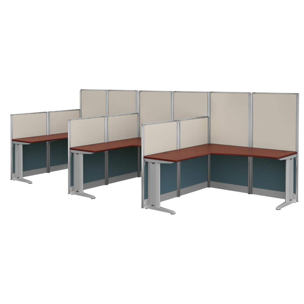 Instant Office 63"H x 193"W 3 Person L-Shaped Cubicle Panel Workstation, Hansen Cherry