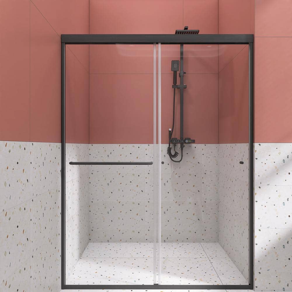 60 in. W x 72 in. H Double Sliding Framed Shower Door in Black Finish with 