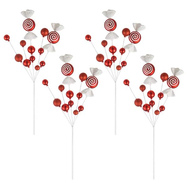 Glitzhome 24 in. H Christmas Red and White Candy Picks (Set of 4)
