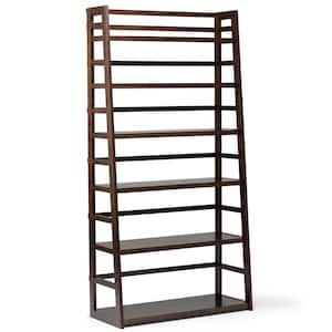 Acadian Solid Wood 72 in. x 36 in. Transitional Wide Ladder Shelf Bookcase in Brunette Brown