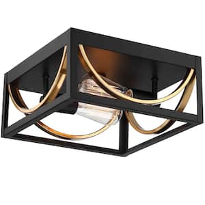 11.8 in. 2-Light Modern Black and Gold Flush Mount Ceiling Light Fixture for Kitchen or Bedroom