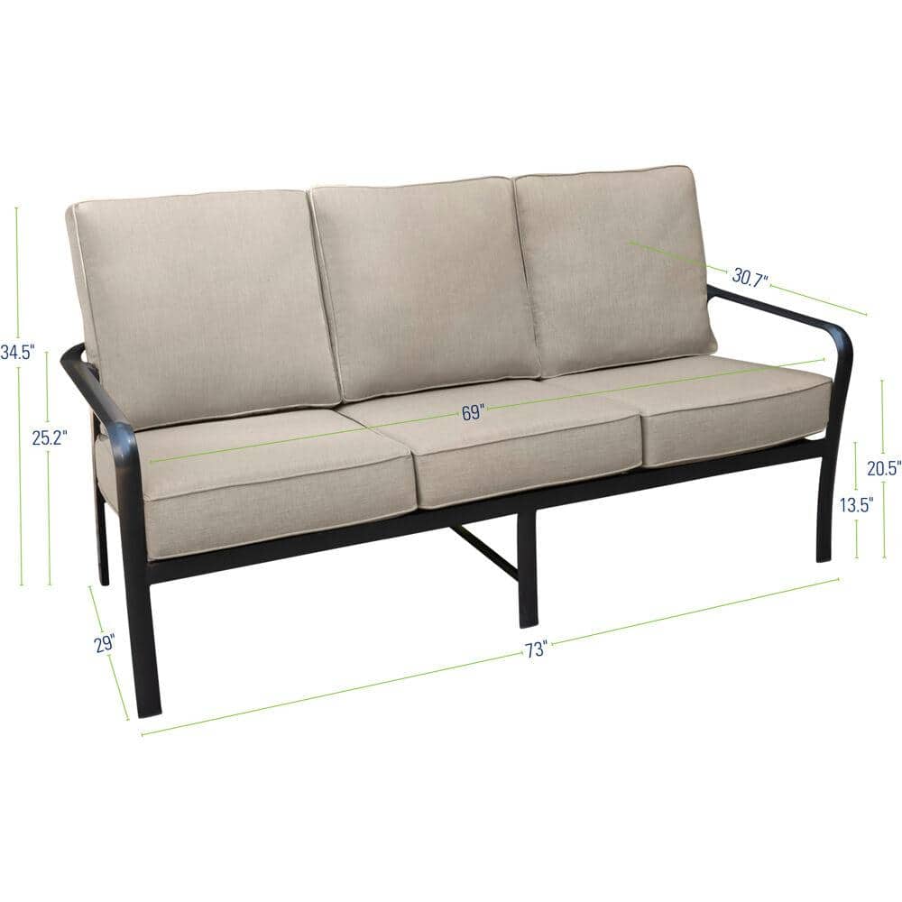 Gunmetal Aluminum Outdoor Sofa with Beige Sunbrella Cushions