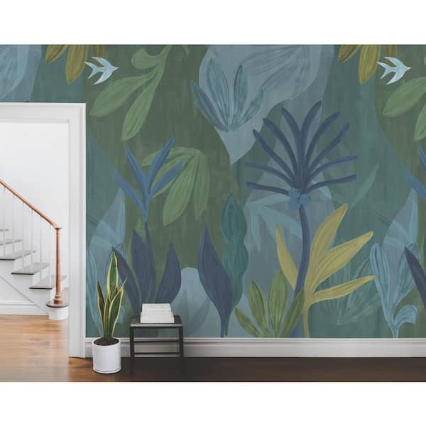 134.4 in. L x 108 in. W Green Chambord Gardens Ultramarine Wall Mural