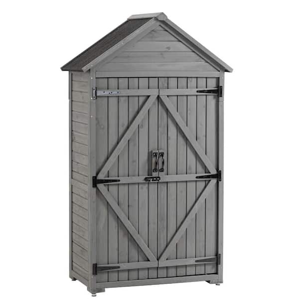 3.3 ft. W. x 1.84 ft. D Gray Woodshed with Double Door, Shelves and Latch 6.07 Sq. Ft.