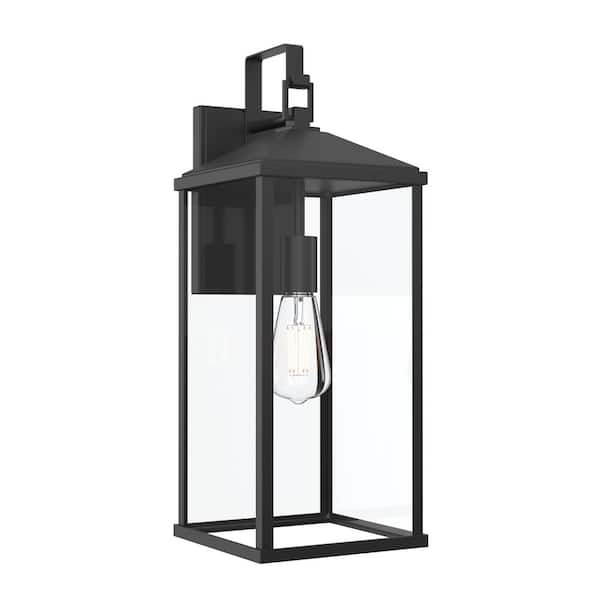 Cantley 20 In. Matte Black 1-Light Hardwired Outdoor Extra Large Wall Lantern with Clear Glass Panels