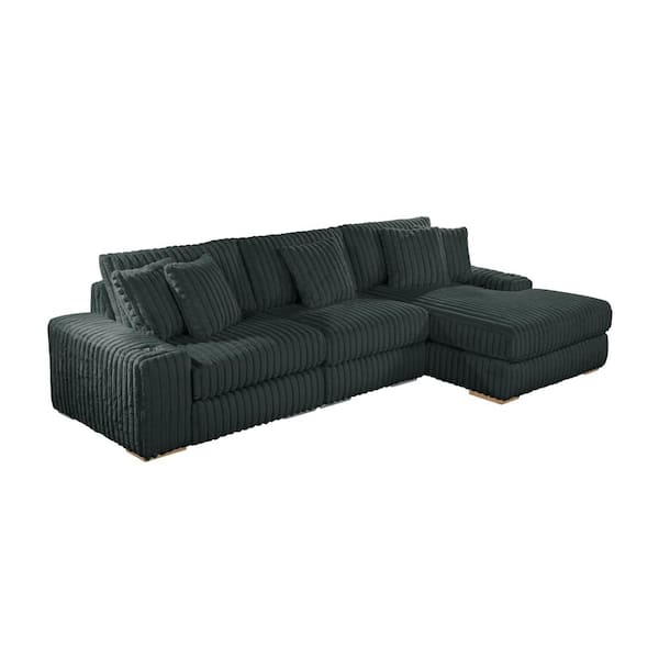 Roger 72 in. Straight Arm 3-Piece Velvet L Shape Reversible Sectional Sofa In Dark Grey With 2 Cupholders and 2 USB Port