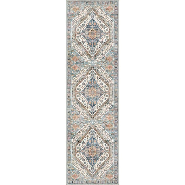 Soraya Medallion Blue/Orange 2 ft. x 10 ft. Living Room/Bedroom/Dining Room Area Rug
