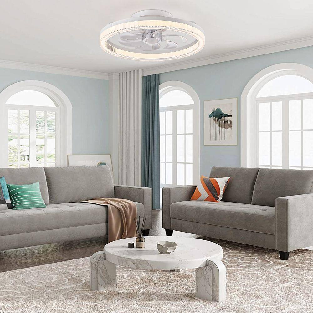 20" White Low Profile LED Ceiling Fan with Remote and App Control