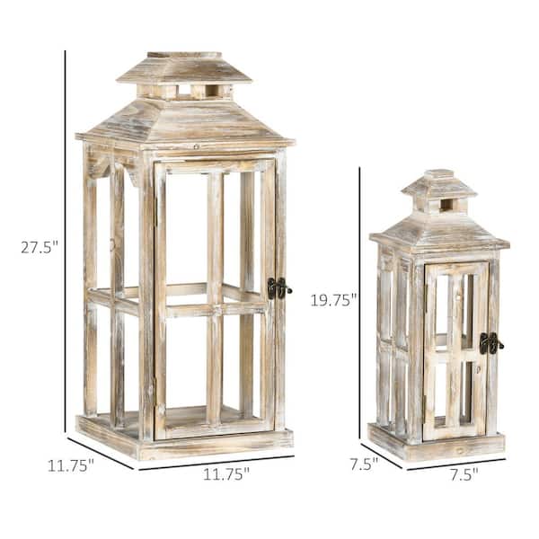 HOMCOM 28 in./20 in. Large Rustic Wooden Lantern Decorative, Indoor/Outdoor  Lantern for Home Decor 2-Pack 830-615V00ND - The Home Depot