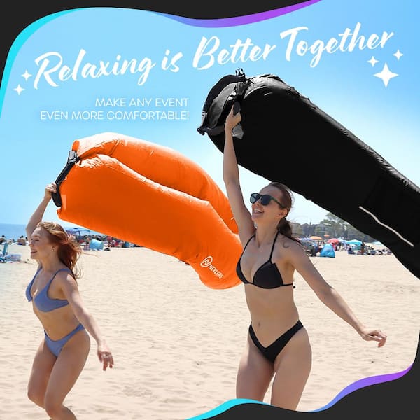 Nevlers 2 Pack Blue & Purple Inflatable Loungers Air Sofa Perfect For Beach Chair Camping Chairs Or Portable Hammock And Includes Travel Bag Pouch And Pockets Camping Accessories Blow Up Lounger