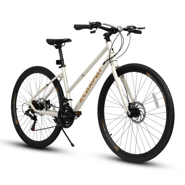 Cesicia 27 in. Cream Steel 21-Speed 700C Road Hybrid Bike with Dual-Disc Brakes