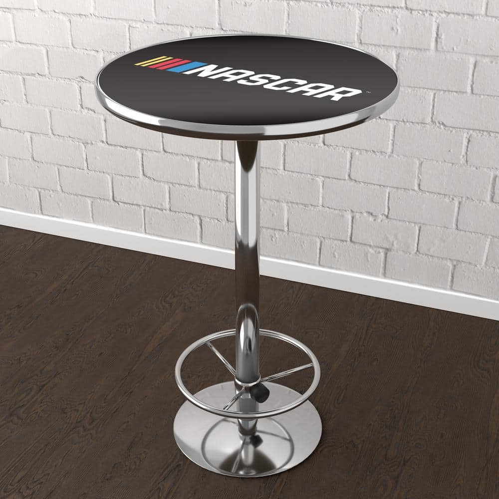 NASCAR 3-Piece Round Acrylic Top Chrome Bar Table Set Seats 2