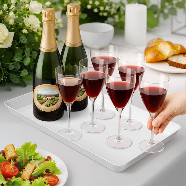 4 Pieces White Reusable Plastic 14 in. x 9.3 in. x 1.2 in. Serving Tray for Entertaining, Grilling BBQ Accessories