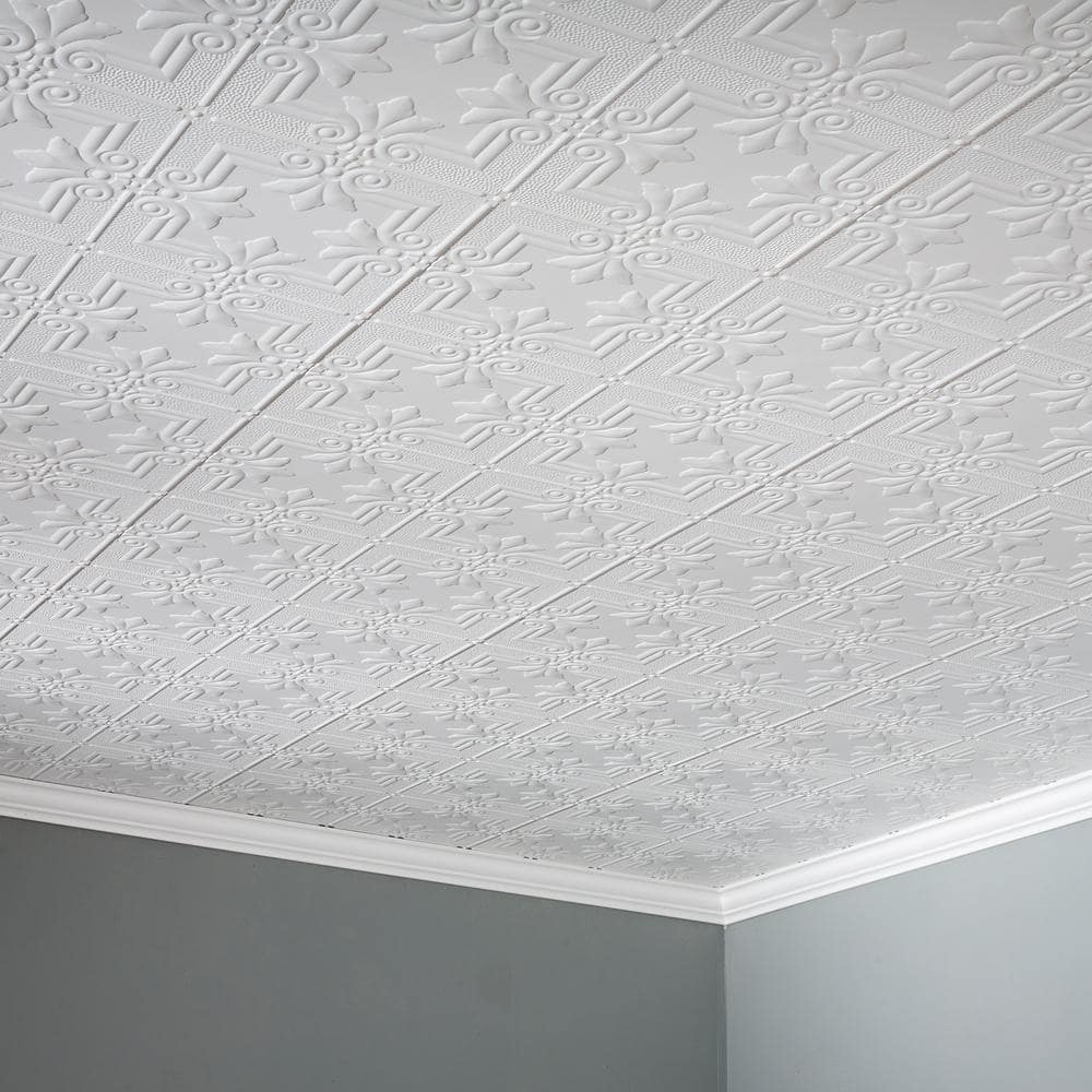 Matte White Decorative Vinyl Glue Up Ceiling Tiles, 48 x 24 in