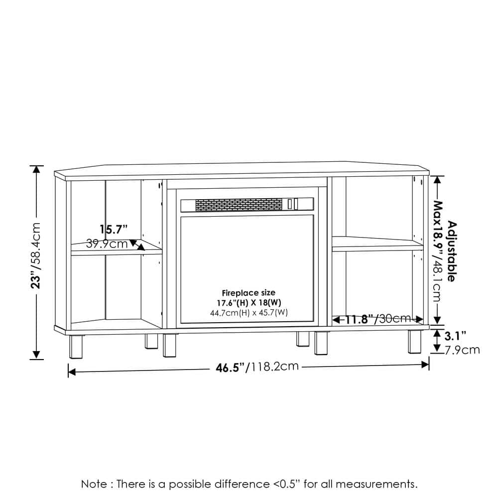Gray Jensen Corner TV Stand with Electric Fireplace and Metal Legs