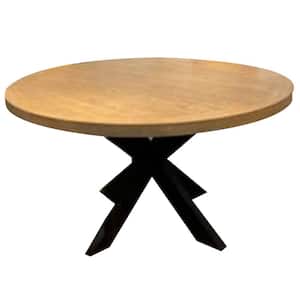 54 in. Black and Light Gray Wood Top Pedestal Dining Table (Seat of 4)