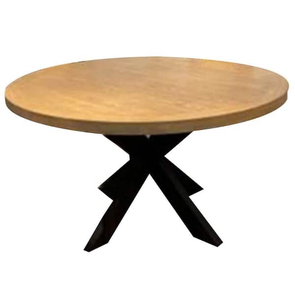 Benjara 54 in. Black and Light Gray Wood Top Pedestal Dining Table (Seat of 4)