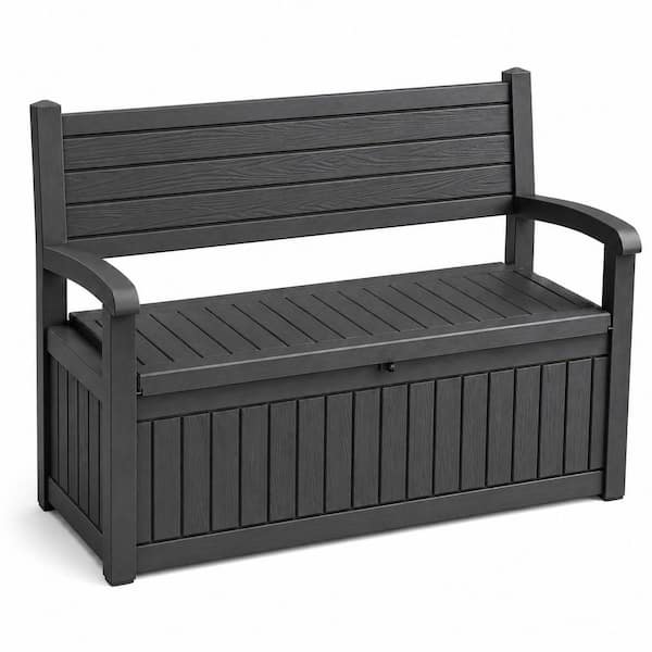 70 Gal. Black Outdoor Storage Bench, Garden Lockable Durable All-Weather Seating 51.06 in. x 24.17 in. x 35.24 in.