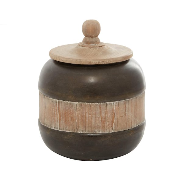 Litton Lane Brown Metal Decorative Jars with Wood Lids