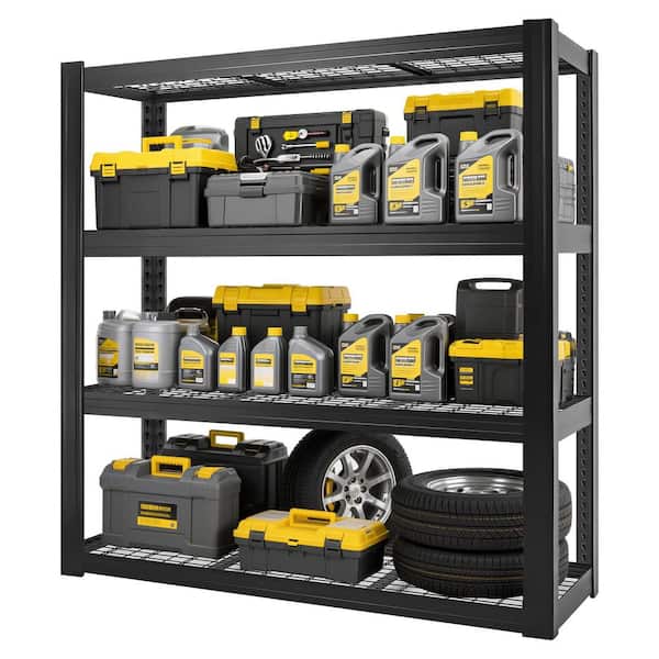 4-Tiers Heavy Duty Metal Adjustable Garage Pantry Organizer Shelving Unit in Black(70.8 in. W x 70.8 in. H x 23.8 in. D)