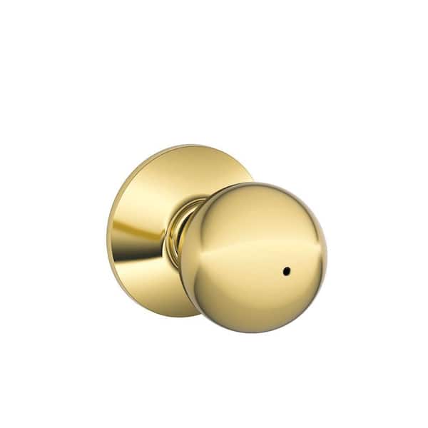 Schlage Orbit Bright Brass Privacy Bed/Bath Door Knob F40 ORB 605 - The  Home Depot